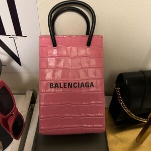 Balenciaga Pink Croc-Embossed Mini Bag